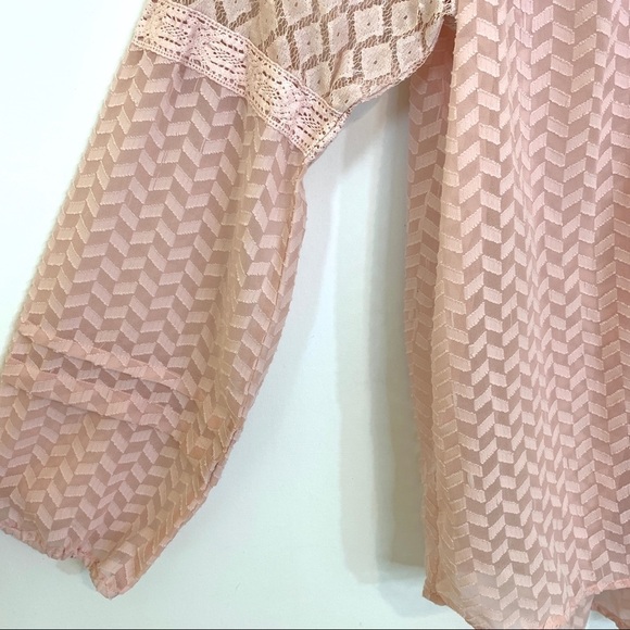 Nine West Sheer Chevron Lace Pink Boho Top - Picture 5 of 11